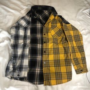 Black White and Yellow Plaid Oversized Button Down